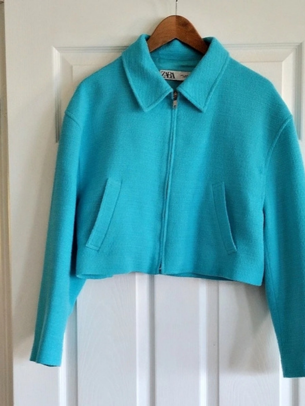 Zara Cropped Jacket in Light Blue Turquoise